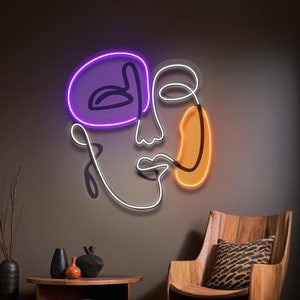 Abstract Face LED Neon Sign: Picasso-Inspired Wall Art