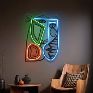 Abstract Face LED Neon Sign: Picasso-Inspired Wall Art