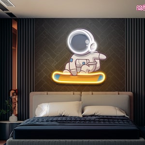 Neon Sign Skateboard Astronaut Custom, space man custom neon signs for home neon light, Neon sign wall decor Artwork, bedroom wall decor