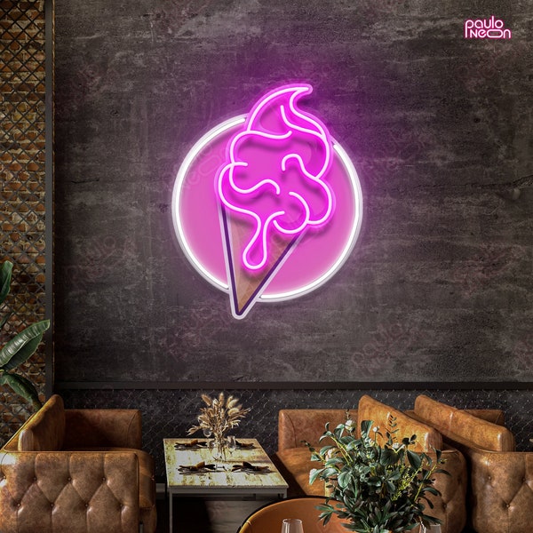Ice Cream Neon Sign Art, Neon Sign Light Business Logo, Ice Cream Shop Decor, wall decor restaurant, Custom neon sign logo