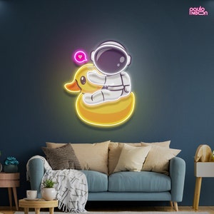 Duck Astronaut Neon Sign, space man custom neon signs for home neon light, Neon sign wall decor Artwork, kid astronaut neon sign, Home Gifts