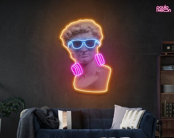 Wall art living room Headphone On David Neon Sign For Home Decor modern living room, Neon Sign wall Art,  Neon Sign Bedroom decor art