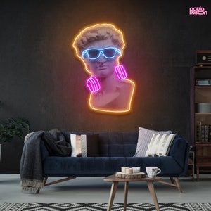 Wall art living room Headphone On David Neon Sign For Home Decor modern living room, Neon Sign wall Art,  Neon Sign Bedroom decor art