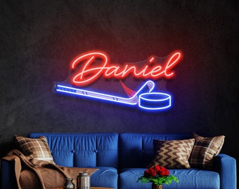 Neon Name Sign Personalized gift for kids boy, Custom Hockey neon sign, personalized Hockey name sign, Gift for kid boy, Paulo,  Home Gifts