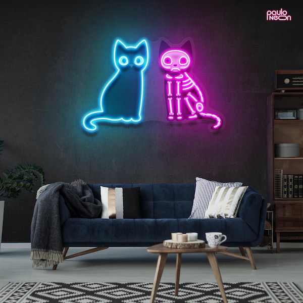 Neon Sign Black Cats Halloween Decor, kattendecor voor slaapkamer, kat kunst aan de muur, cadeau voor het interieur, Custom neon sign logo