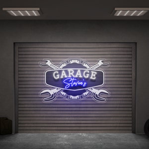 Letrero de garaje personalizado, letrero de taller personalizado, decoración de garaje para hombres, letrero de neón de garaje, letrero con nombre de garaje personalizado, letrero de garaje personalizado, Paulo