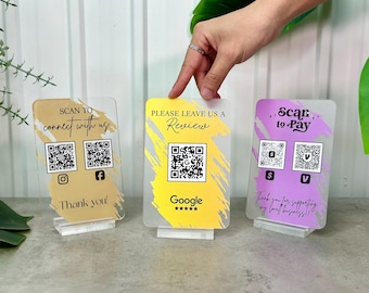 Mini QR Code Sign, Business Social Media QR Code Sign, Scan to Review Connect with us Pay Plaque, Payment Method, QR Social Media Sign