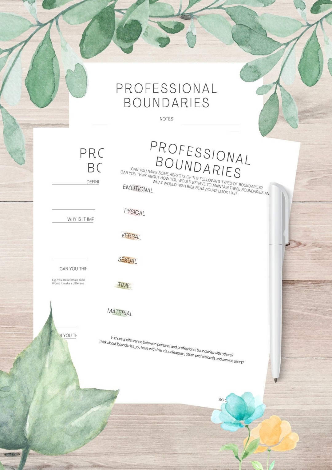 Professional Boundaries Worksheets CPD Social Work Student Social