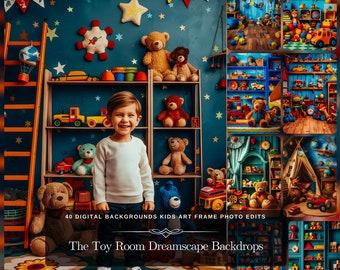 The Toy Room Dreamscape: 40 digitale Hintergründe für wunderliche Kinder Kunstrahmen & Fotobearbeitung | JPG-Dateien zum Herunterladen bereit | Fotografie Requisiten