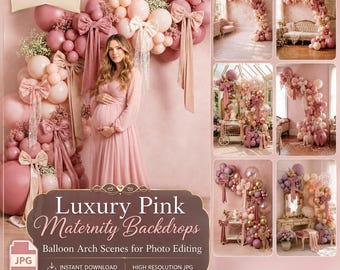 Luxury Maternity Shoot Photos: 40 Cake Smash Pink Digital Backdrop Scenes, High Res JPG Files for Photographer, Instant Download Balloon Art