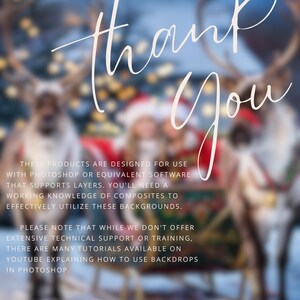 Instructions for effectively using the digital backdrops in editing software with layers. This is essential for achieving a seamless integration of Santa’s sleigh and Christmas Eve scenes.