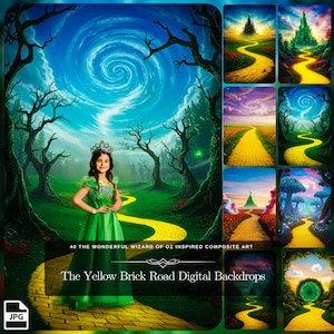 The Yellow Brick Road Digital Backdrops: 40 The Wonderful Wizard of Oz Inspired Composite Art Photo Backdrop Emerald City Instant Download