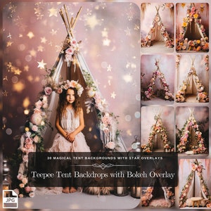 Boho Teepee Tent for Kids: 30 Magical Photo Backdrop & 10 Star Shaped Bokeh Overlays for Captivating Cake Smash Photography