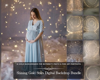 Shiny Goldene Sterne Digital Backdrop Bundle: 40 goldene Hintergründe für Maternity Photo & Fine Art Portraits - Glitter Stars Sky Party Backdrops