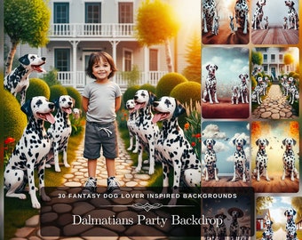 Dog Party Digital Art: 30 Dalmatians Photography Backdrops for Instant Download - Perfect Birthday Card Backgrounds Fine Art Prints