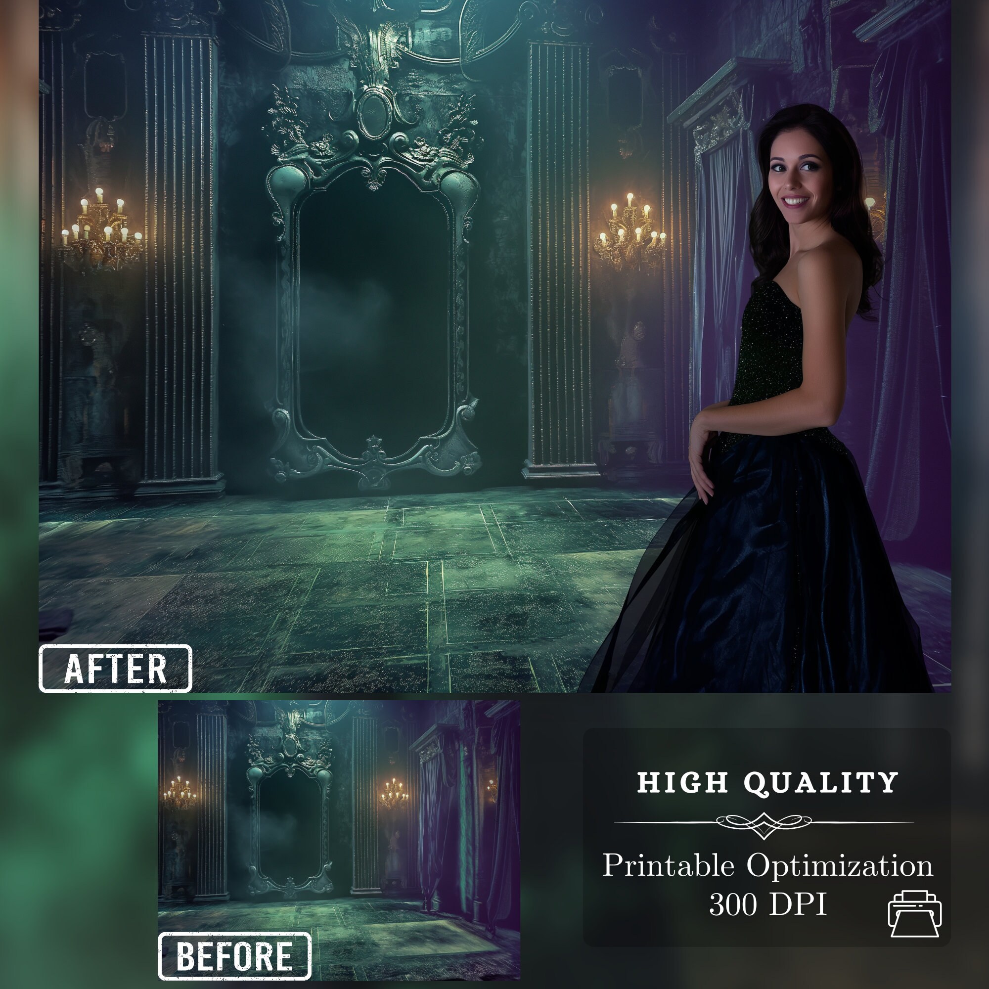 Magic Mirror & Purple Drapes in Gothic Interior: 40 Medieval