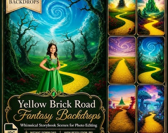 The Yellow Brick Road Digital Backdrops: 40 The Wonderful Wizard of Oz Inspired Composite Art Photo Backdrop Emerald City Instant Download