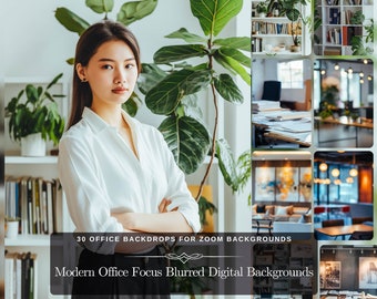 Modern Office Soft Focus Blurred Digital Background: 30 Office Backdrops for Zoom Backgrounds or Headshot Backdrop Photo Edit JPG Files