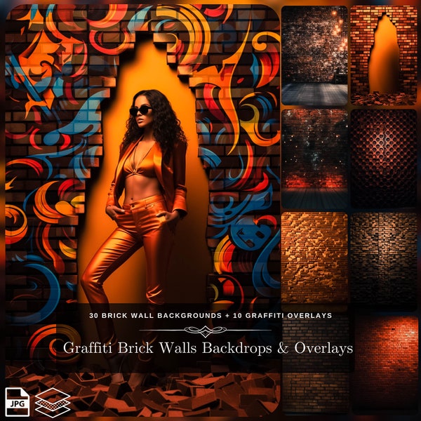 30 Hip-hop Backdrop & 10 Graffiti Wallpaper Overlays: Red Brick Wall Stock Photos Collection with Photoshop Overlays for Photo Editing