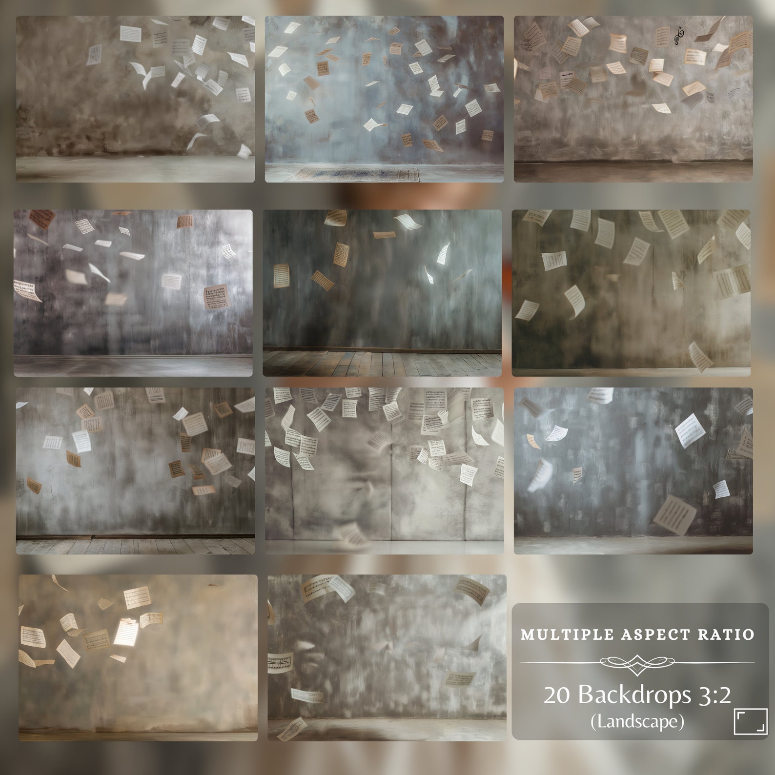 Floating Musical Sheet Digital Backdrops : 40 Musical Notes & Floating ...