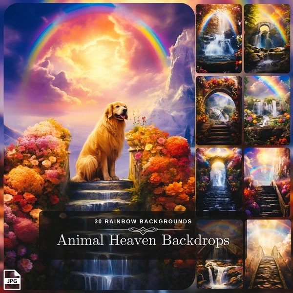 Animal Heaven Backgrounds | 30 Rainbow Bridge Pet Memorial Backdrops for Dogs Cats Pets | Remembrance Best Friend Portraits | Loving Memory