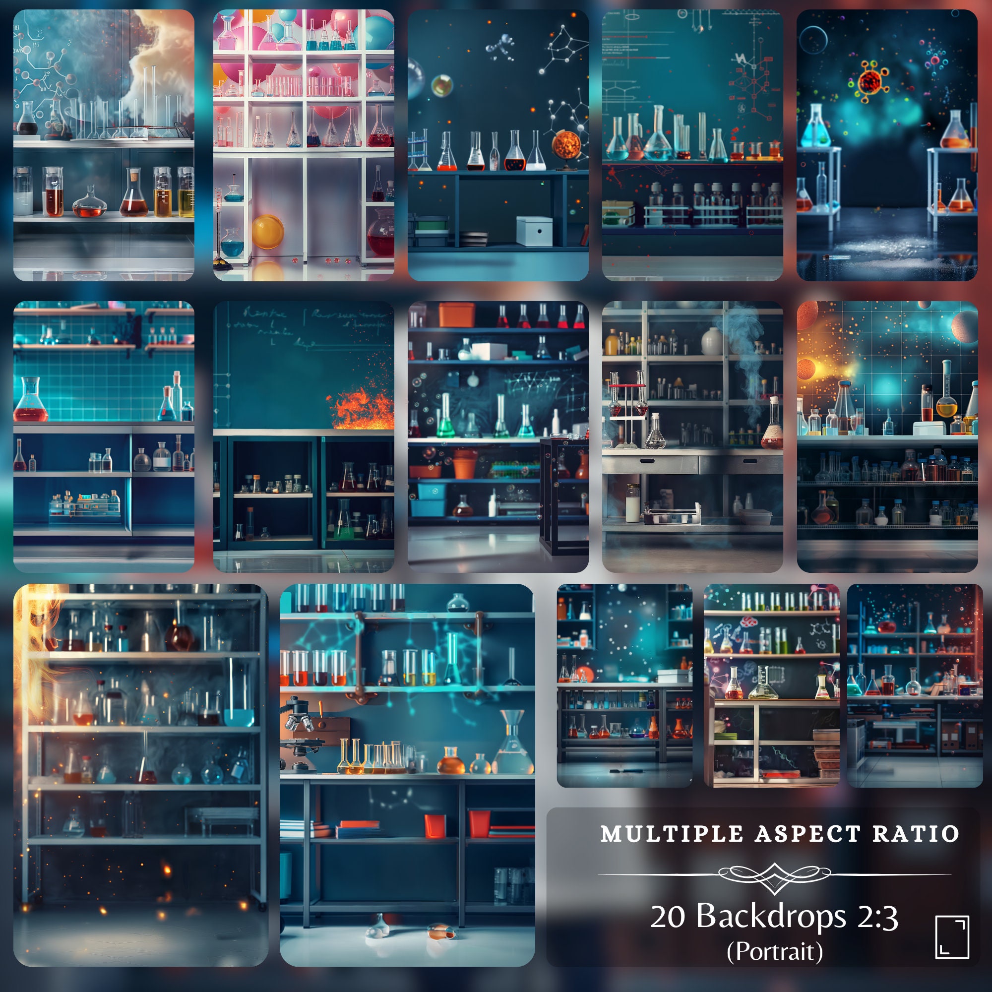 Science Photo Backdrops Chemistry Lab Digital Backdrops: 40 School Kids Mad Scientist JPG Files ...