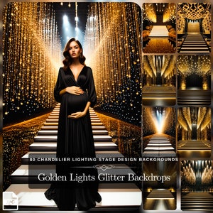 Fondo de luz dorada brillante: 80 candelabros, iluminación, diseño de escenario, fotografía, telón de fondo para arte glamuroso, maternidad, foto, boda etérea
