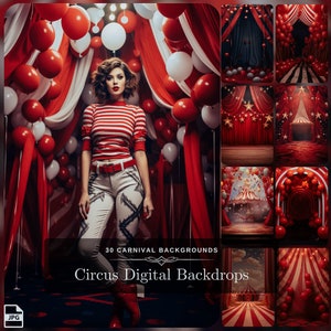 30 Circus Backdrop: Stage Backdrop with Circus Tent, Red Curtain Backdrop & Photo Prop for Fine Art Photography Edit Digital Download Bundle