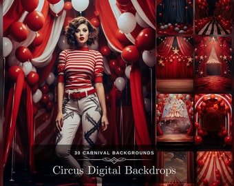 30 Circus Backdrop: Stage Backdrop with Circus Tent, Red Curtain Backdrop & Photo Prop for Fine Art Photography Edit Digital Download Bundle