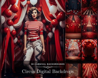 30 Zirkus Backdrop: Bühnenhintergrund mit Zirkuszelt, rotem Vorhang Backdrop & Photo Prop für Fine Art Fotografie Bearbeiten Digitaler Download Bundle