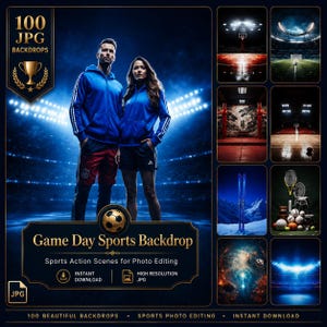 Game Day Sports Backdrop: 100 Stock Photos of Ice Skating, College Football, Surf Foard, Trail Running, Swimming Art and Boxing Background
