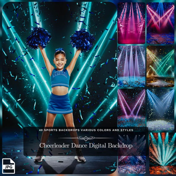 Cheerleader Dance Digital Backdrop: 40 Sports Backdrops for Memory Mate, Senior Poster or Sport Banner, JPG Files, HD Instant Download Files