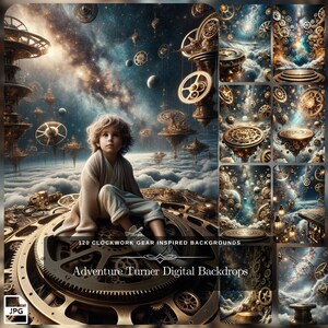 Adventure Turner Clockwork Toy Photography Backdrop:120 Clockwork Gear Fantasy Art Digital Download Cosmic Light Composite Background