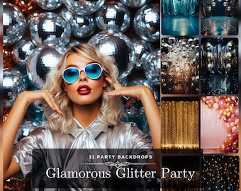 Glamouröser glänzender Wand-Hintergrund mit Luftballons: Glitter Back Splash für Glamour-Party-Fotos & DIY-Events - Lametta-Vorhang Eleganz, Overlay