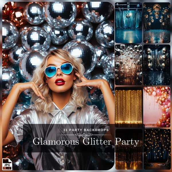 Glamorous Shiny Wall Backdrop with Balloons: Glitter Back Splash for Glamour Party Photos & DIY Events  – Tinsel Curtain Elegance, Overlay