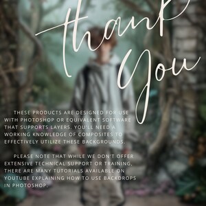 Appreciative closing note emphasizing the utility of digital backdrops for users with Photoshop or similar layer-supporting software, with a reminder of available online tutorials for backdrop application.