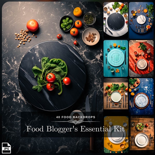 40 Fondos de fotografía de alimentos premium / Bloggers de alimentos, Instagram, Arte culinario de Pinterest / Maqueta digital de mesa / Kit de cocina / Textura / JPG