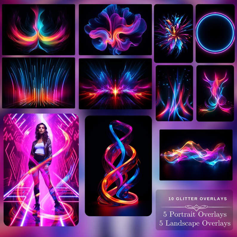 Neon Backdrop Kit 30 Glow in the Dark Neon Backdrop With 10 PS Overlays: Neon Sign ...