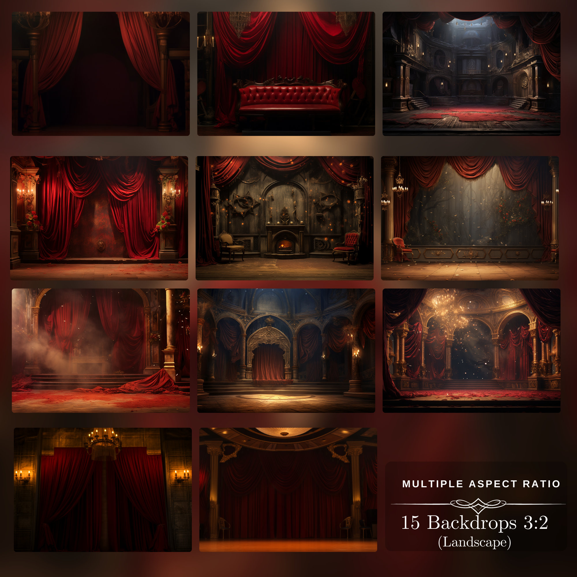 Stage Backdrop & Dust Overlay: 30 Red Curtain Backdrops for Fine Art ...