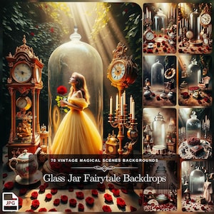 Glass Jar Fairytale Backdrop: 70 Old Fashion Magical Decor Whimsical Prints Vintage Backdrop Set for Photo Manipulation Instant Download