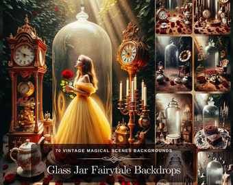 Glas Märchen Backdrop: 70 alte Mode Magische Dekor skurrile Drucke Vintage Backdrop Set für Foto-Manipulation Instant Download