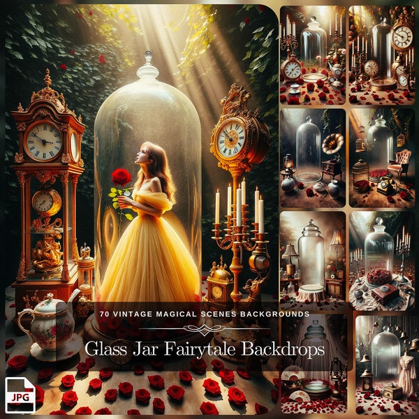 Glass Jar Fairytale Backdrop: 70 Old Fashion Magical Decor Whimsical Prints Vintage Backdrop Set for Photo Manipulation Instant Download