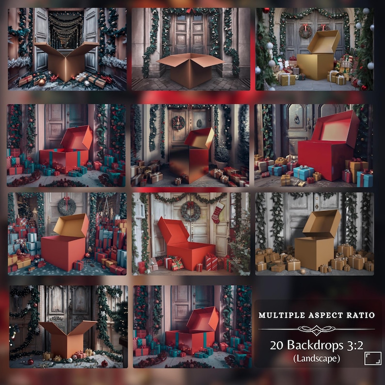 Boxes Backdrops Holiday Gift Box Digital Backdrop Set: 40 Christmas Gifts Digital Art ...
