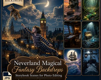 Neverland Magical Fantasy Szenen Hintergründe: 40 Peter Pan inspirierte digitale Kulissen für Fotografie Märchenbuch Märchen Fotobearbeitung