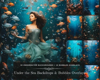 Collection de toiles de fond Under the Sea : 10 superpositions de bulles et 30 toiles de fond photo comme arrière-plan fantastique et superposition d&#39;éléments d&#39;édition Photoshop
