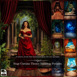 Stage Curtains Digital Backdrop Bundle – 40 Fine-Art Theatre Backgrounds, Instant Download JPG Set for Dramatic Portrait Photo Editing,