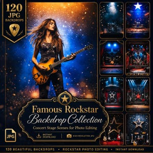Rockstar Backdrop with Stage Lights: 120 Superstar Backdrops, Music Instrument Stage Background for Celebrity Photo Heavy Metal Punk Poster