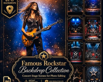 Rockstar Hintergrund mit Bühnenlichtern: 120 Superstar Backdrops, Musikinstrument Bühnenhintergrund für Promi Photo Heavy Metal Punk Poster