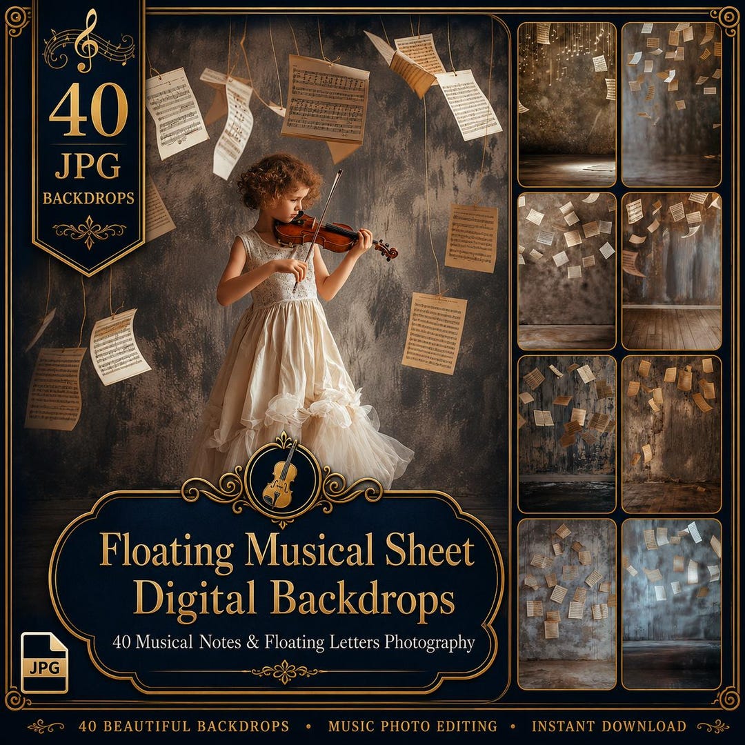 Floating Musical Sheet Digital Backdrops : 40 Musical Notes & Floating ...