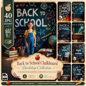 Terug naar school schoolbord kunst fotoachtergrond: 40 klasthema digitale achtergronden voor fotomontage digitale download jpg-bestanden hoge kwaliteit